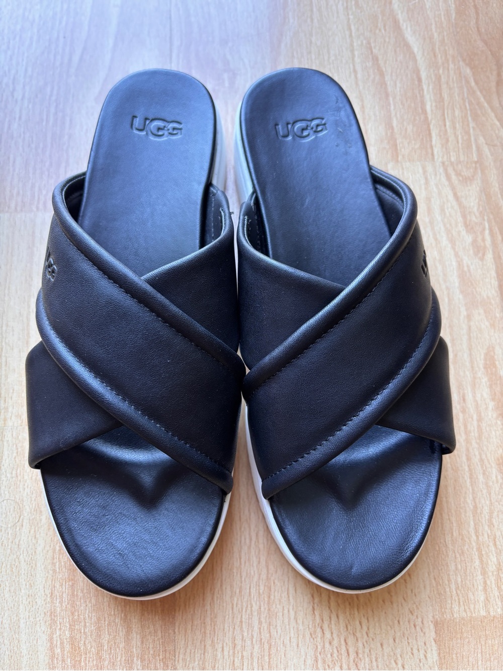 UGG Black Crisscross Slide Sandals with Padded Straps
